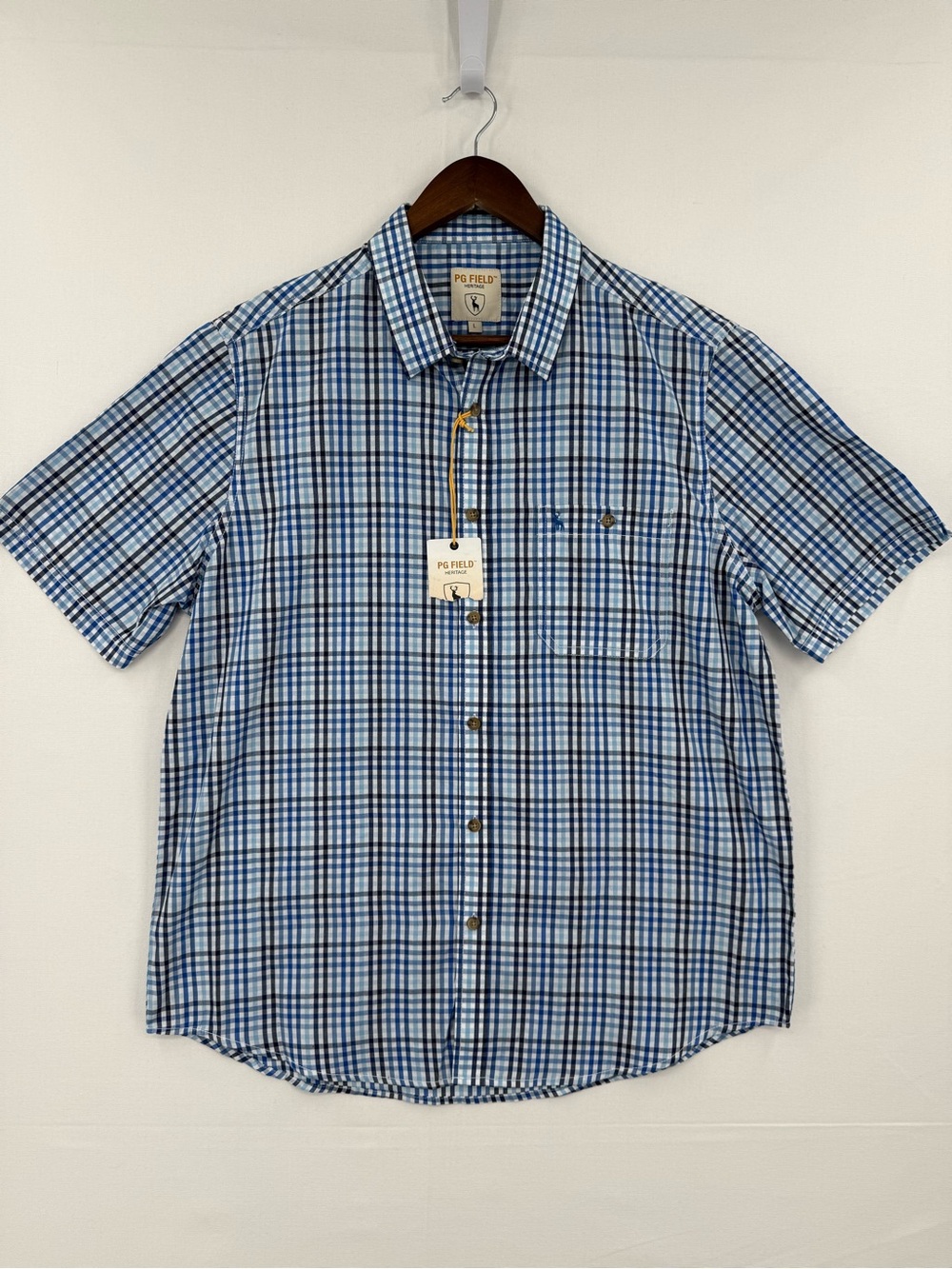 PG Field Heritage Men’s Blue Plaid Short Sleeve Button Up Shirt Large NWT